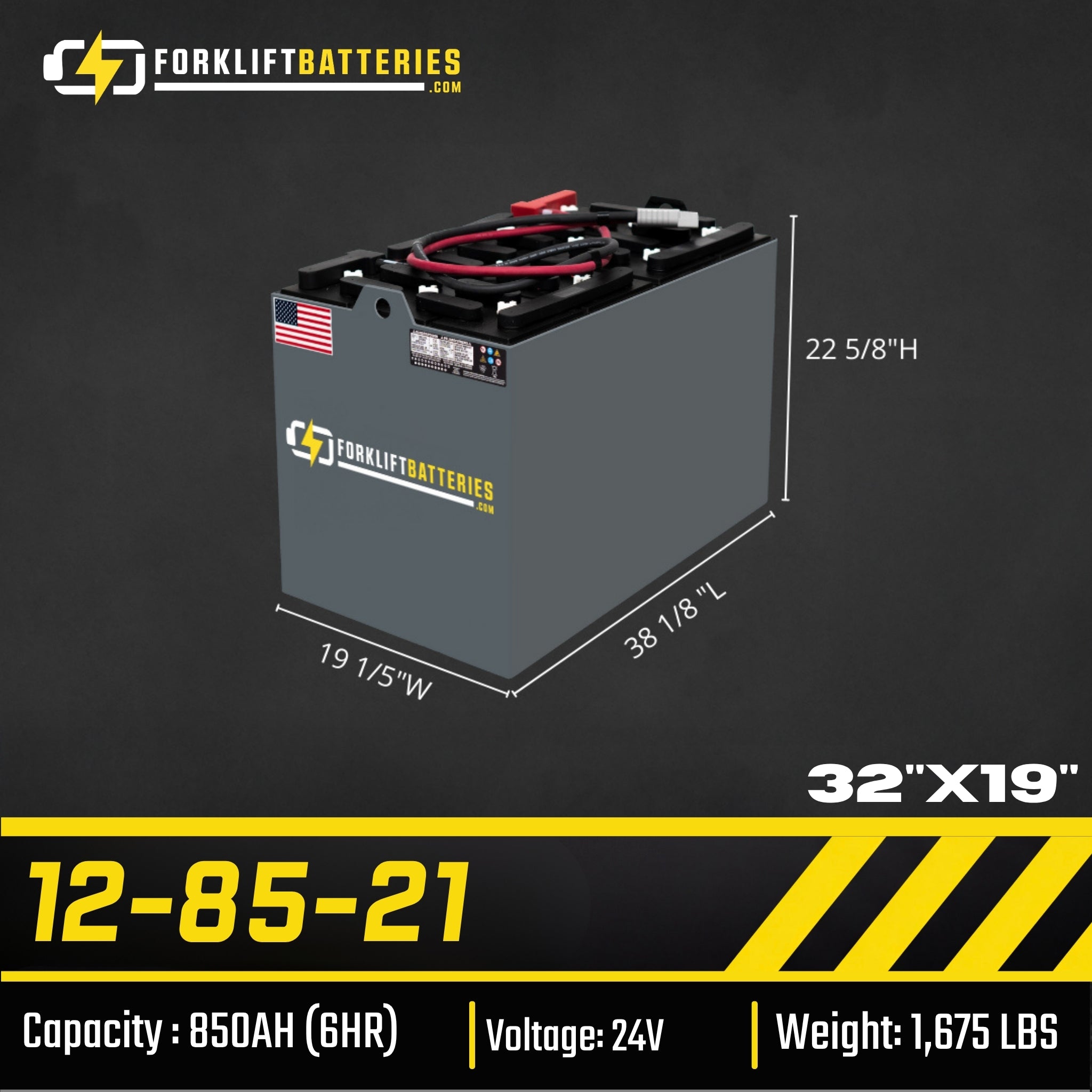 12-85-21 (24 Volts) Refurbished Forklift Battery – 32" x 19"