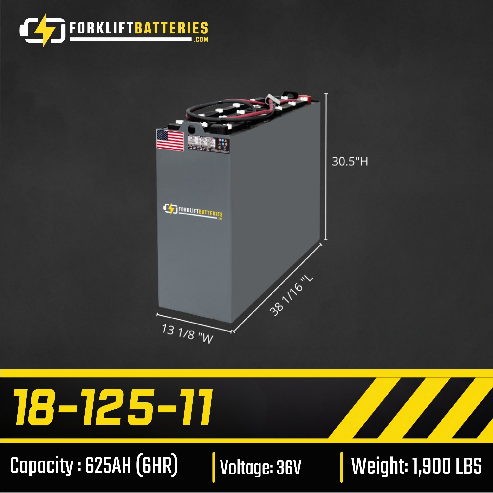 18-125-11 (36 VOLTS) Forklift Battery