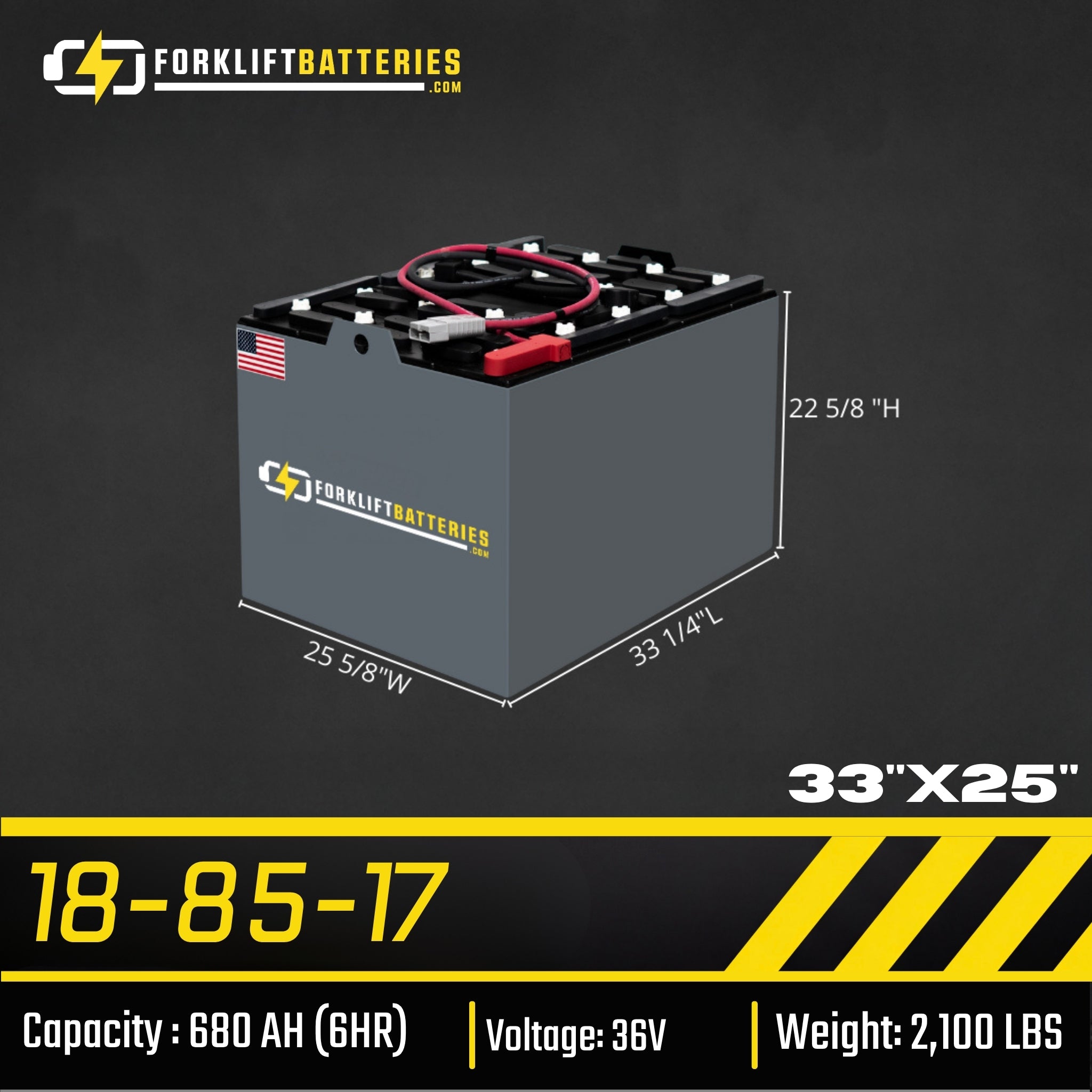 18-85-17 (36 VOLTS) Forklift Battery – 33" x 25"