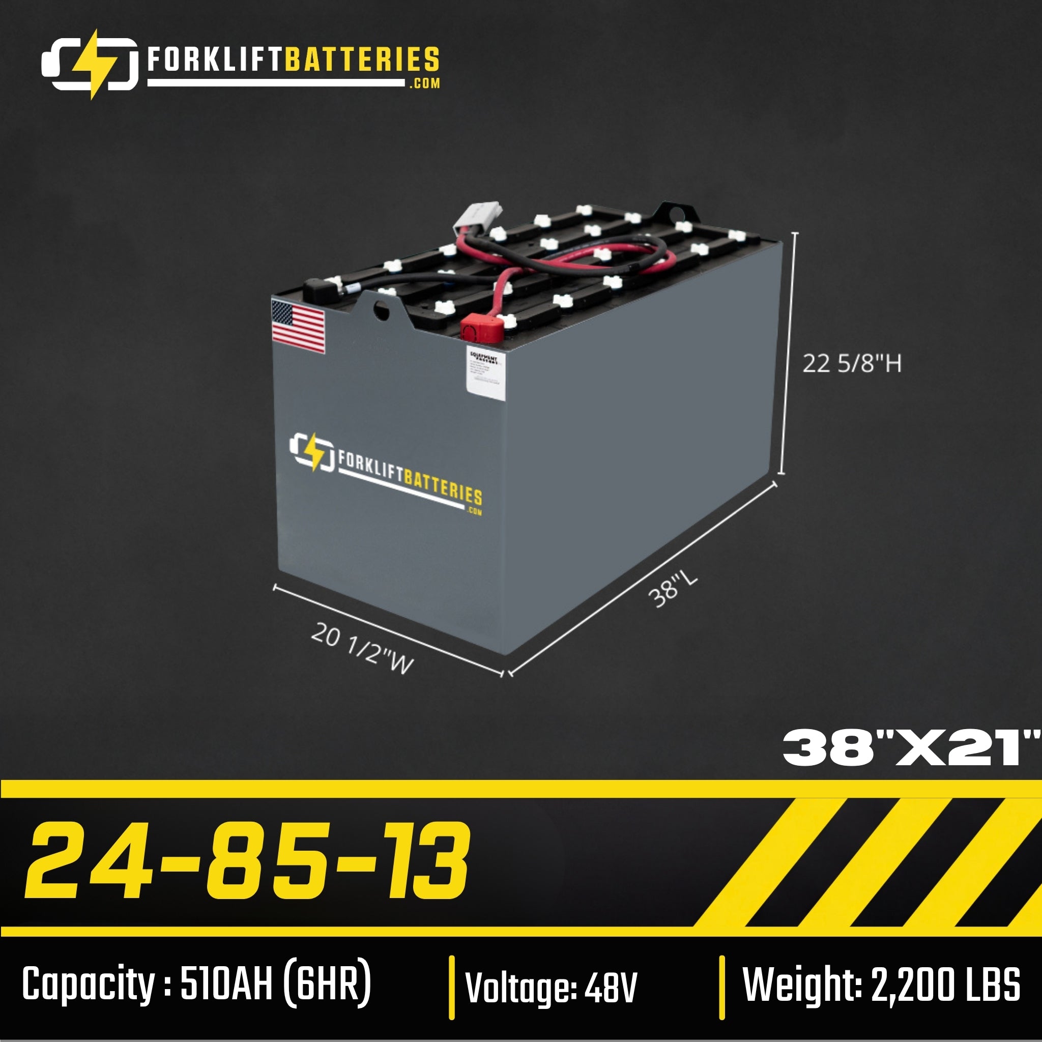 24-85-13 (48 VOLTS) Forklift Battery 38"X21"