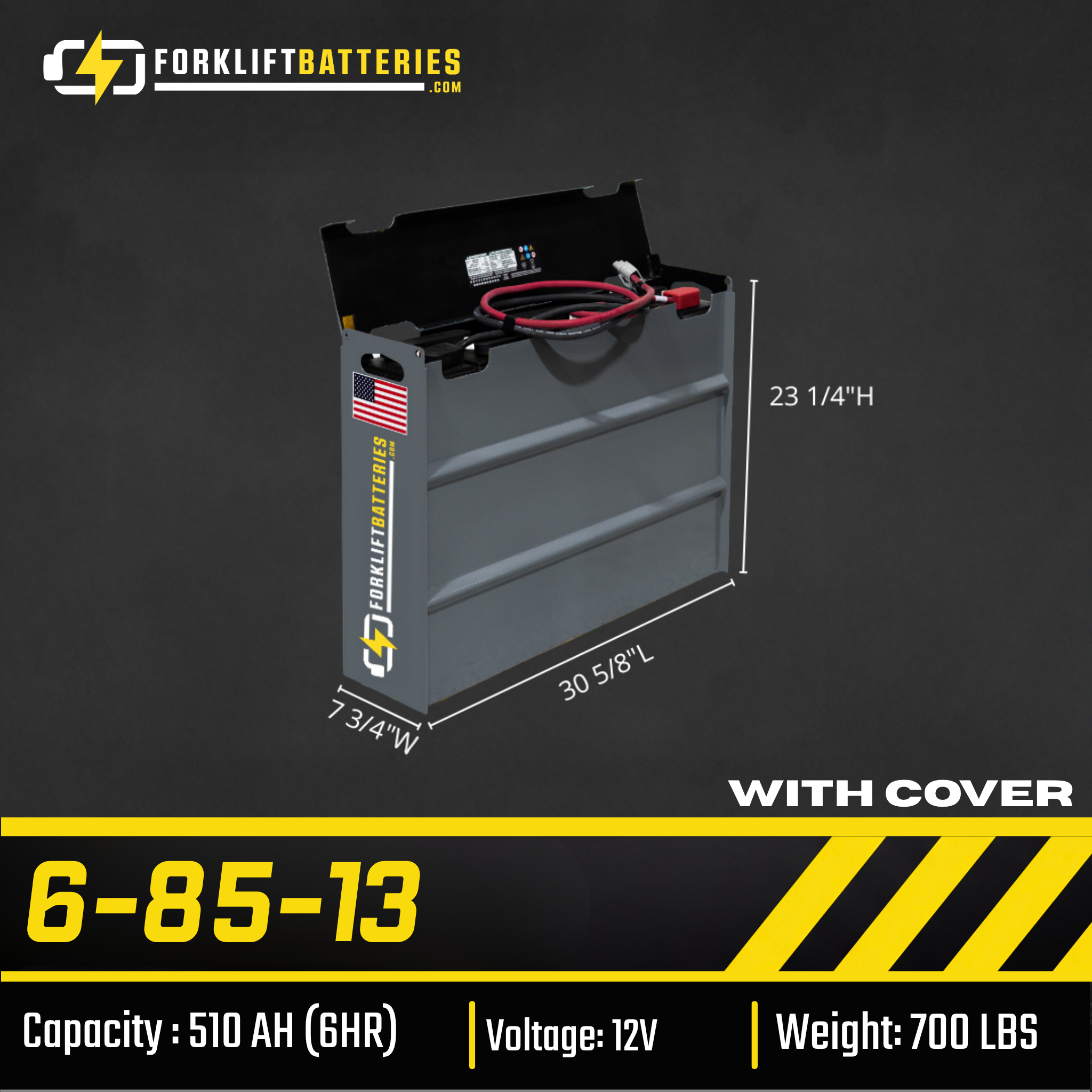 6-85-13 (12 Volts) Forklift Battery – With Cover