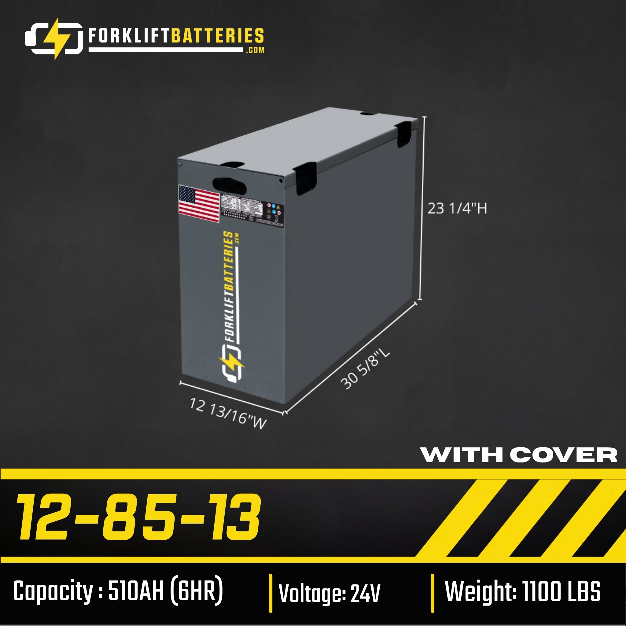 12-85-13 (24 VOLTS) Forklift Battery – With Cover
