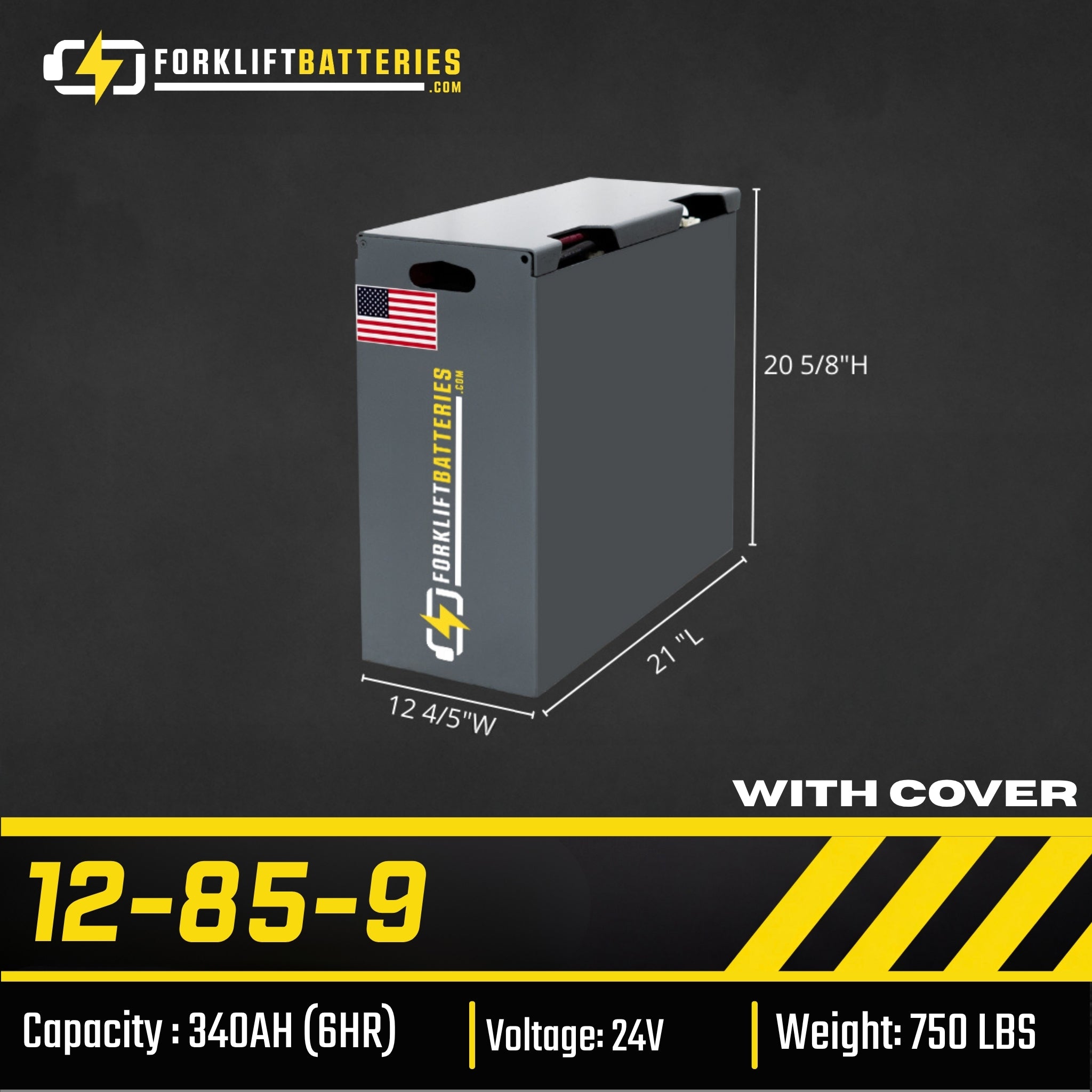 12-85-9  (24 Volts) Forklift Battery – With Cover