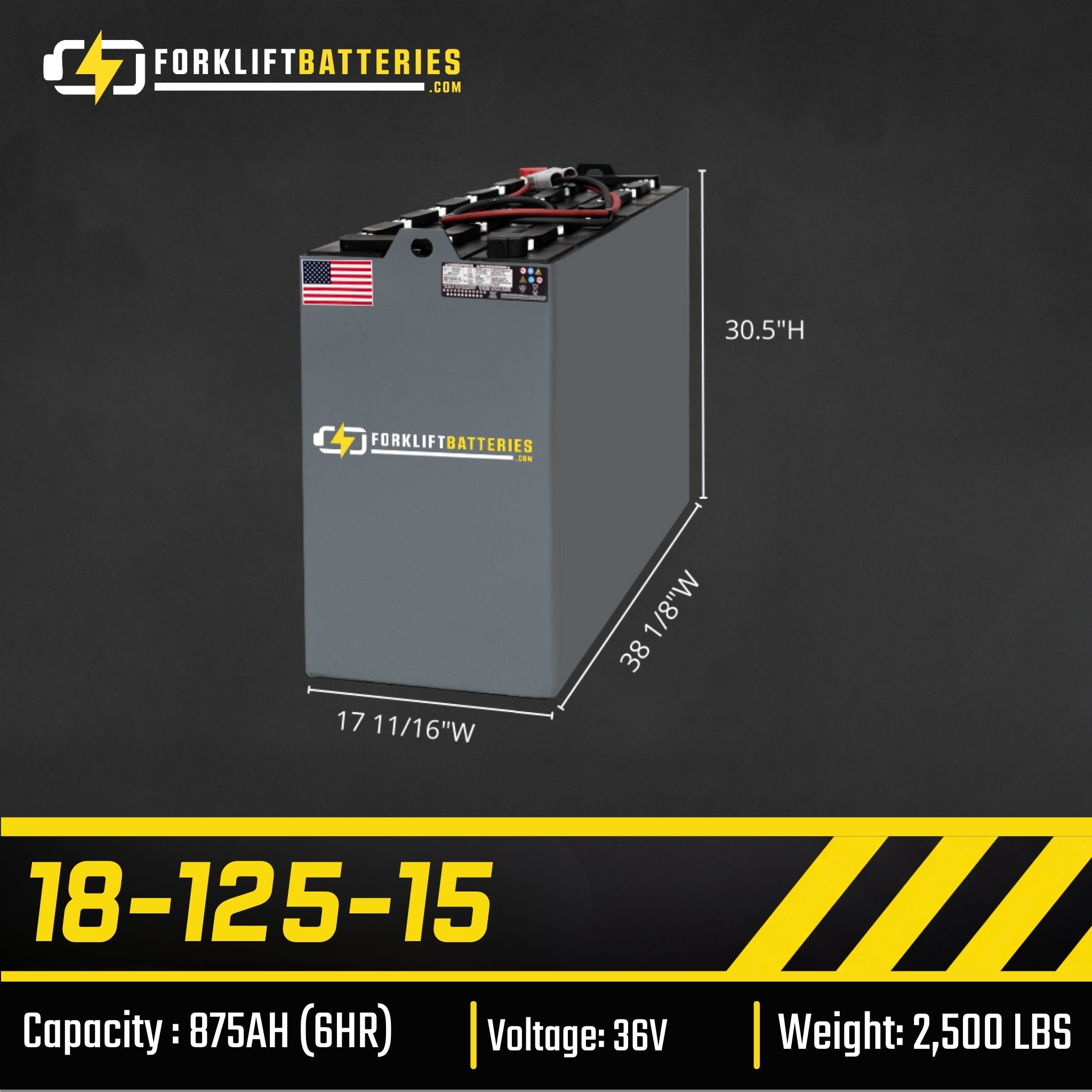 18-125-15 (36 VOLTS) Forklift Battery
