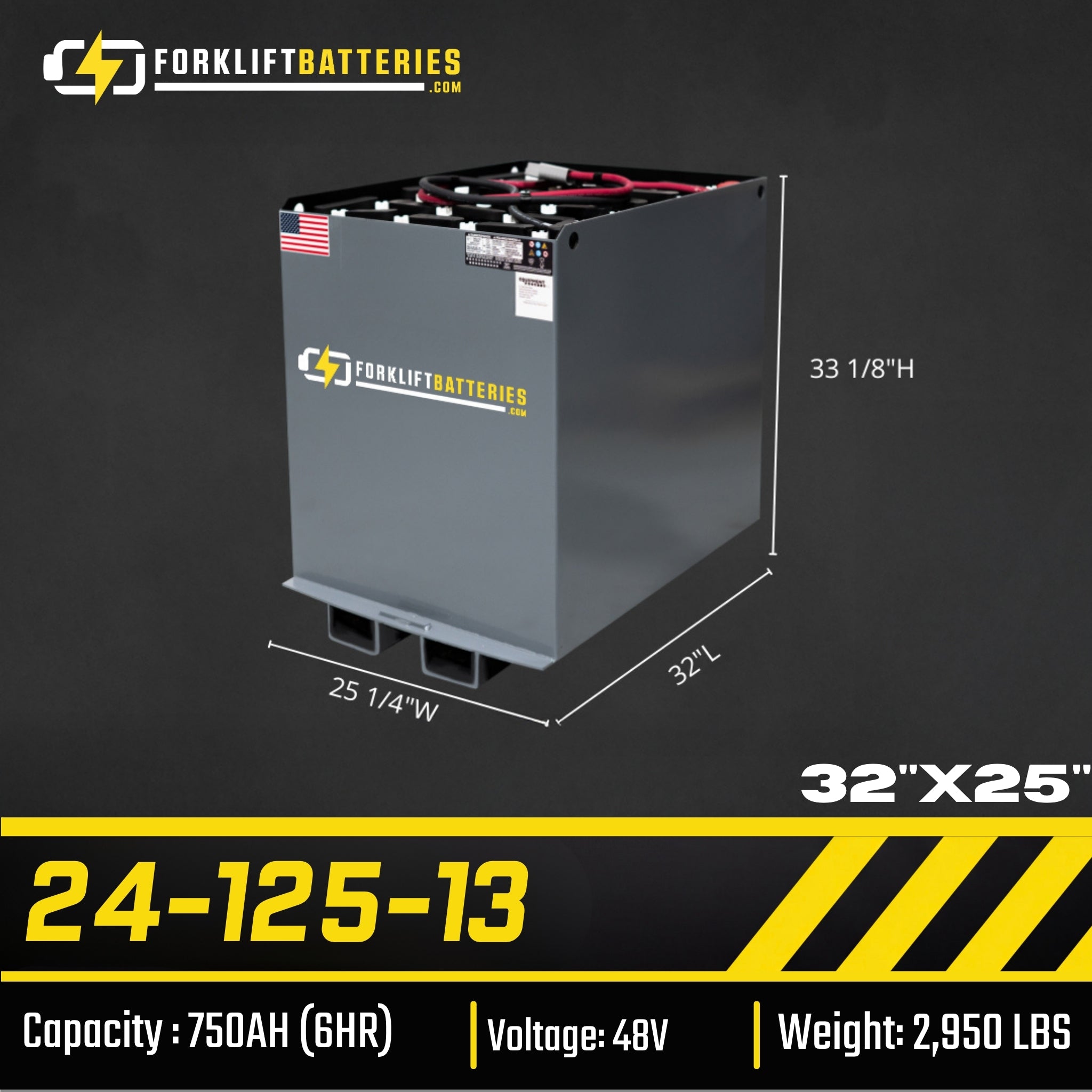 24-125-13 (48 VOLTS) Forklift Battery 32"x 25"