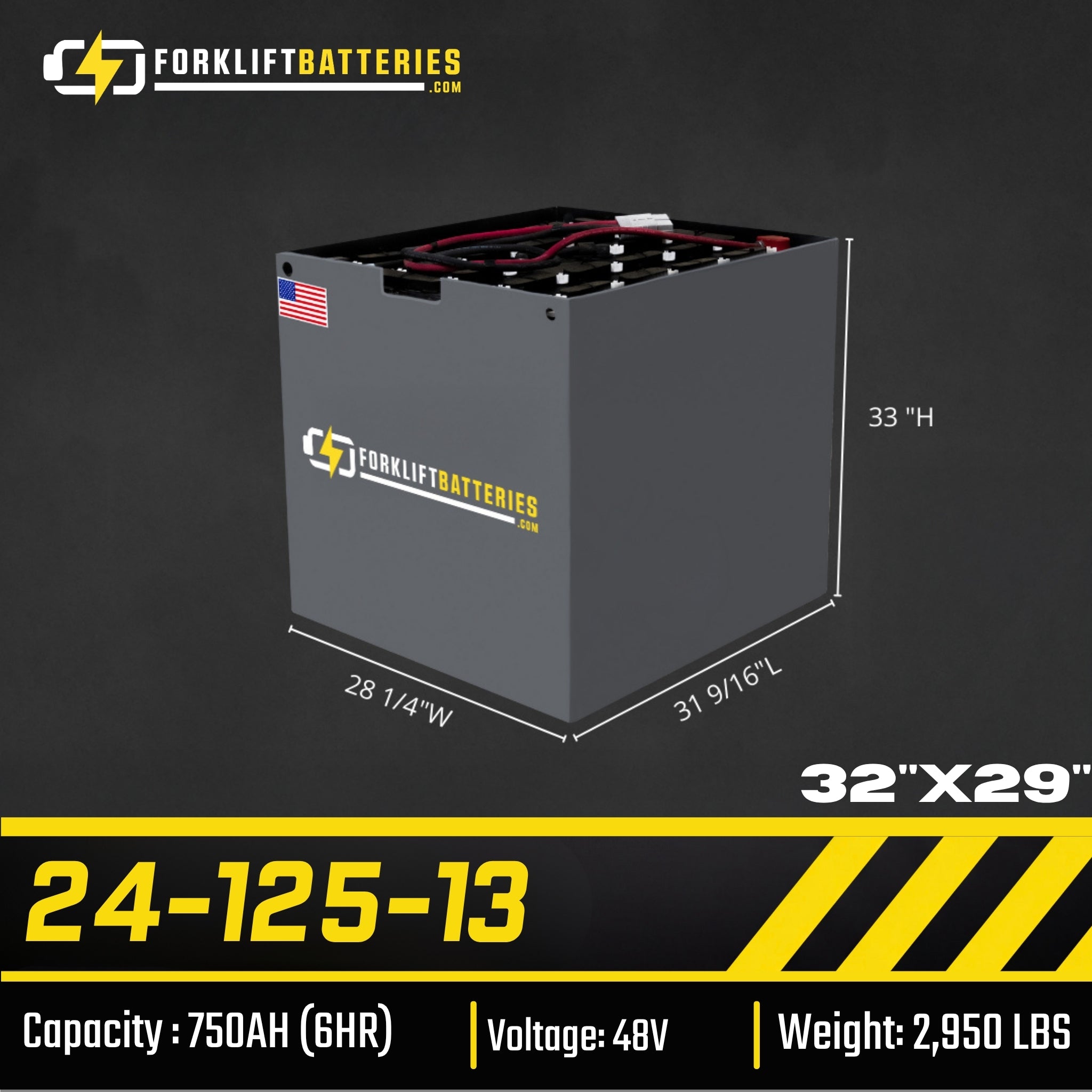 24-125-13 (48 VOLTS) Forklift Battery 32"x29"