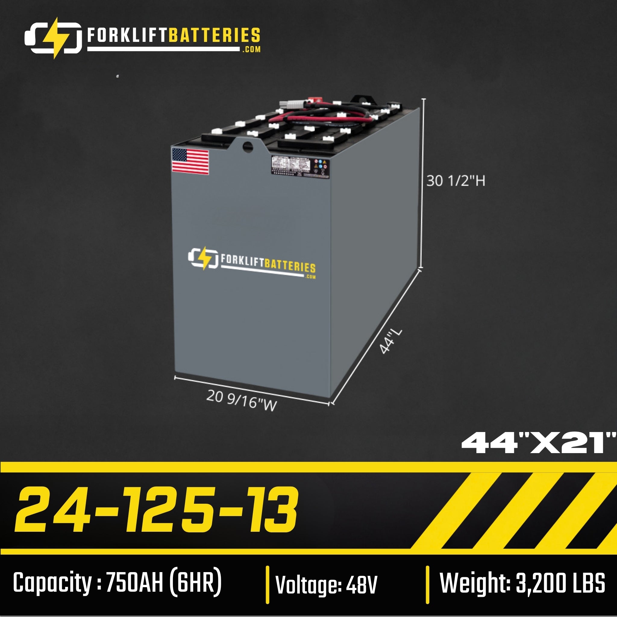 24-125-13 (48 VOLTS) Forklift Battery 44"x21"