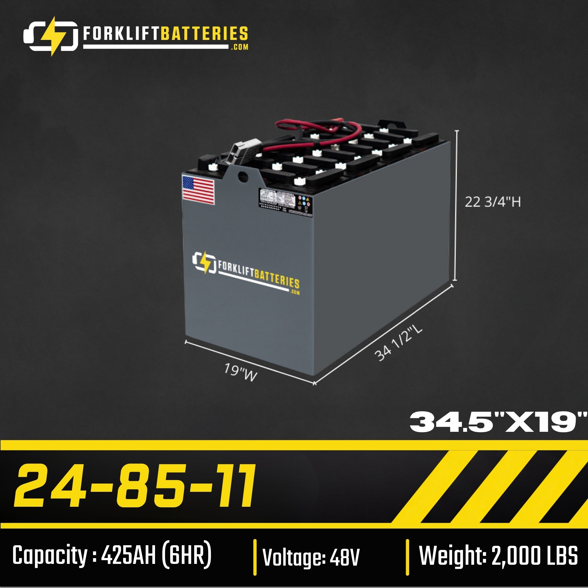 24-85-11 (48 VOLTS) Forklift Battery 34.5" X 19"